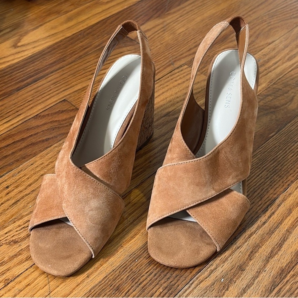 Com &‎ Sens Missy Slingback Suede Cork Wedge Sandal Shoe Tan size 7.5